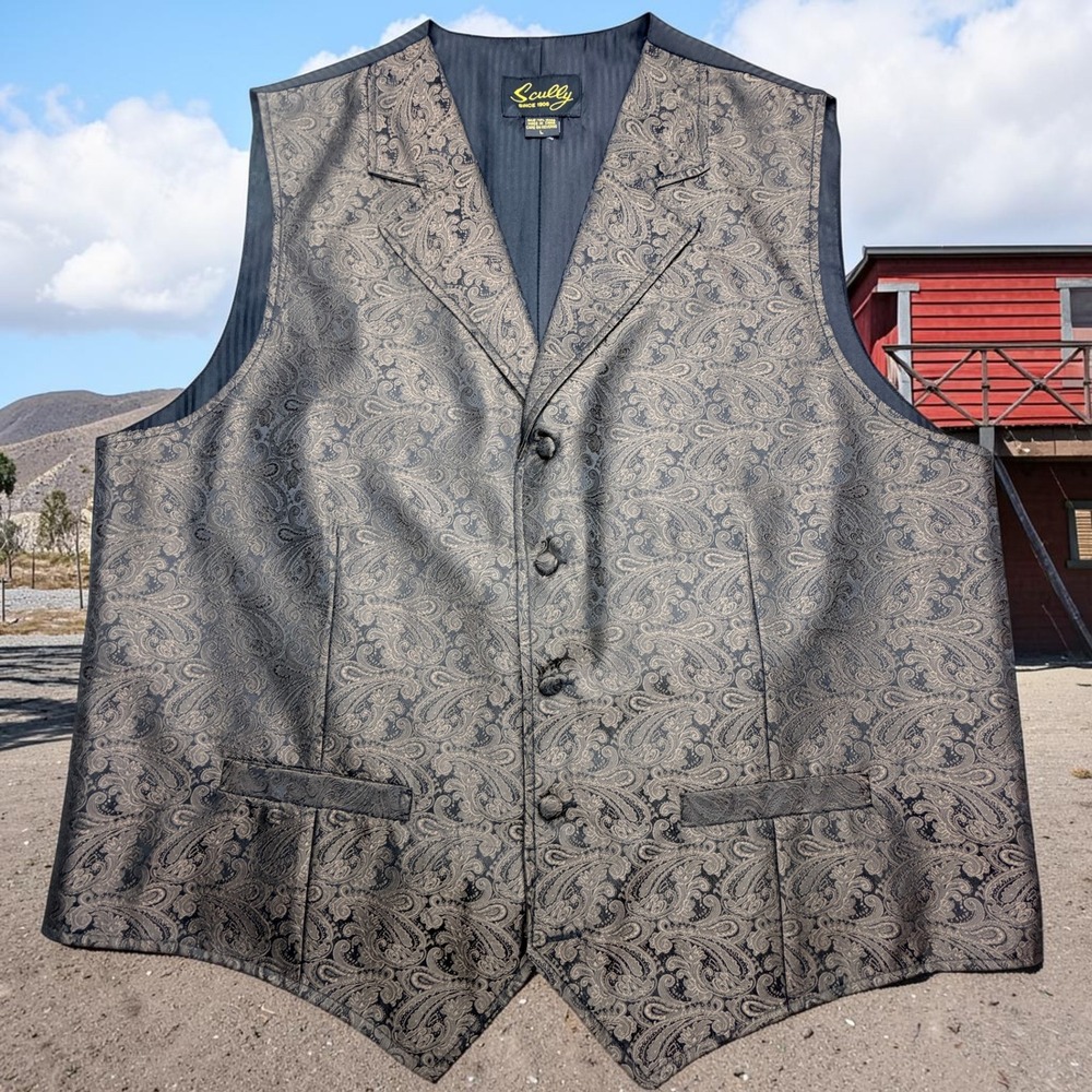 Scully Mens Paisley Western Vest Copper Black Formal Waistcoat Size L Adjustable